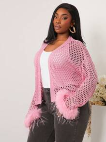 SHEIN SXY Cárdigan de punto holgado con diseño calado de unicolor en talla grande