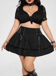 SHEIN ICON Plus Size Drawstring Ruched Tiered Skirt