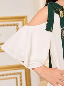 Tween Girls Metallic Green Dress, Elegant & Glamorous Suitable For Parties, Gatherings, And Ramadan - Pink - View 3