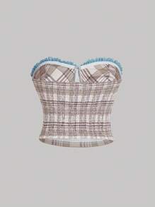 SHEIN MOD Top tube avec volant à l'ourlet contrasté à carreaux, grandes tailles - Multicolore - Voir 2