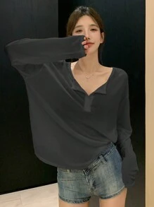 DAZY Damen lässiges, vielseitig einsetzbares, einfarbiges Langarm T-Shirt