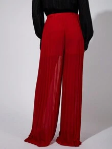 COSMINA Women's Elegant Pleated Wide Leg Long Pants In Red, Suitable For Commuting, Spring/Summer