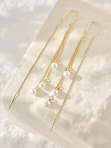 仿珍珠装饰穿线耳环 圣诞节 冬季圣诞礼物 - 彩色 - 查看 2