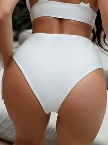 Swim Vcay Women's Solid Color High Waist Front Twist Special Crafted Sexy Bikini Bottom - White - View 3