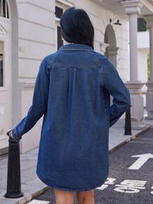 SHEIN Essnce Women's Denim Washed Raglan Long Sleeve Jacket - Medium Wash - View 2