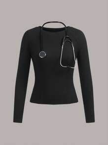 TaskEZ Simple Solid Color Long Sleeve Scrub Uniform Top