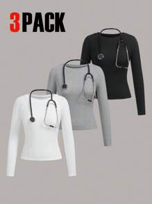 TaskEZ Simple Solid Color Long Sleeve Scrub Uniform Top
