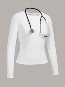 TaskEZ Simple Solid Color Long Sleeve Scrub Uniform Top