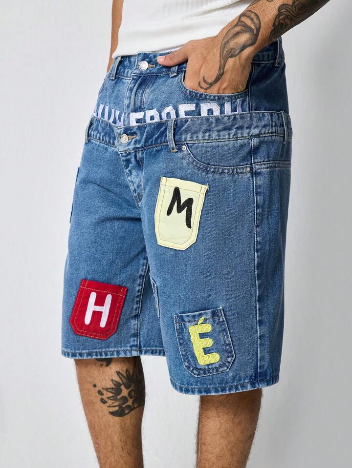 パンツ MAZZ double waist jorts Our Street Life Men's Double Waistband Embroidered Denim Shorts