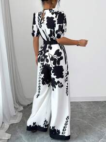 Chiquease بيجامة فضفاضة للسيدات ذات خصر محكم بطباعة رقمية أنيقة