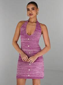 Glamine Vestido de punto a cuadros con corbata de cuello para mujer