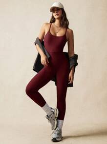 VARSITIE 紧致美背瑜伽女式运动连体衣 - 酒紅色 - 查看 9