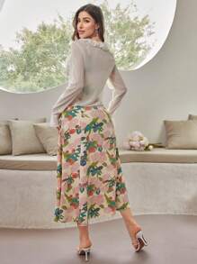 Modelyn Set de 2 piezas: Top de manga larga con volantes de unicolor y vestido de tirantes con estampado floral para mujeres