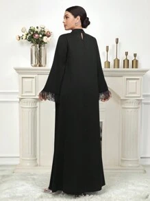 Al Najma 女士土耳其和阿拉伯传统长款连衣裙，端庄的卡夫坦 - 黑色 - 查看 3