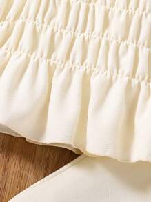 SHEIN 女孩仙女上衣独特辣妹仙女风格盖袖吊带背心高腰方领短款上衣套装，日式风格 - 杏色 - 查看 5