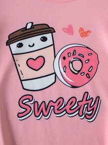 Tween Girl 甜甜圈图案圆领睡衣套装 - 彩色 - 查看 3