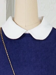 Set de 2 piezas: Blusa de manga larga con cuello y vestido para niñas preadolescentes - Azul Marino - Ver 5