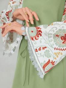 Mulvari Damen Set aus unifarbener Patchwork-Bluse mit Rundhalsausschnitt und Langarm und Rock, 2-teilig