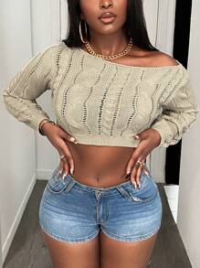 BamGleam Women's Solid Color Long Sleeve Lightweight Casual Hollow Out Cable Knit Sweater Knit Pullover Fall Winter Sweater - Camel - View 7