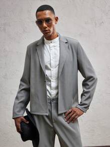 AKNOTIC Business Casual Loose Fit Knit Men's Casual Suit Set With Dropped Shoulders, Suitable For Daily Wear, Spring/Summer, Holiday, Party, Couple Outfit, Graduation Gift - Grey - View 3