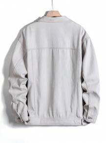 Manfinity Homme Chaqueta vaquera de manga larga con bolsillo utilitario y abotonadura sencilla para hombres de talla grande, otoño