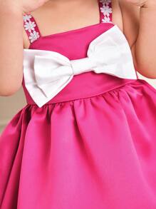 SHEIN Đầm hai dây ren viền bèo nhún phối nơ nhiều màu thanh lịch cho bé gái - Màu Hồng Tươi - Xem 7