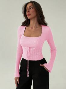 Aloruh Women's Casual Simple Solid Color Fitted Spring Sweater