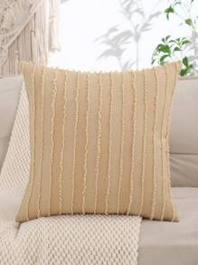 条纹提花枕套，亚麻布，适用于客厅和卧室装饰 - 卡其色 - 查看 7