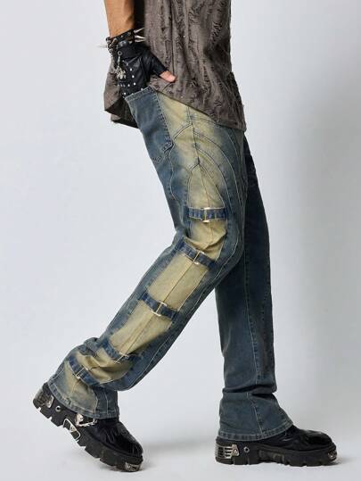 Street Life Jeans slim homme à poches patchwork