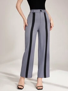 Modelyn 女式纯色前扣休闲裤，简约风格，适合日常穿着 - 彩色 - 查看 6