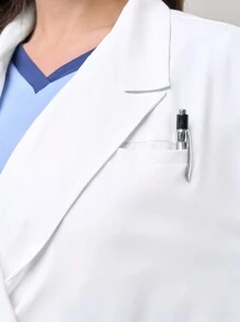 TaskEZ Damen Laborkittel in Große Größen / Langarm Revers-Kragen, einfarbig - Weiss - Übersicht 5