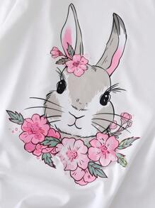 Tween Girl Casual Easter Bunny Flower & Easter Egg Letter Print T-Shirt Set - Multicolor - View 5