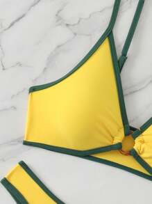 Swim Basics Springbreak Women Summer Beach Ruffle Tie Sexy Bikini Swimwear Set - Yellow - View 5