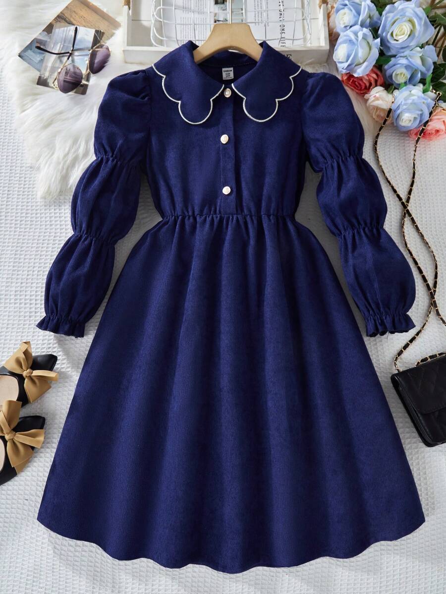DivingBirds - Abiti a maniche lunghe eleganti per ragazze con smokin, abito casual per ragazze adolescenti, abito invernale per bambini, 7-14 anni 128-158, Blu, 9-10 Anni