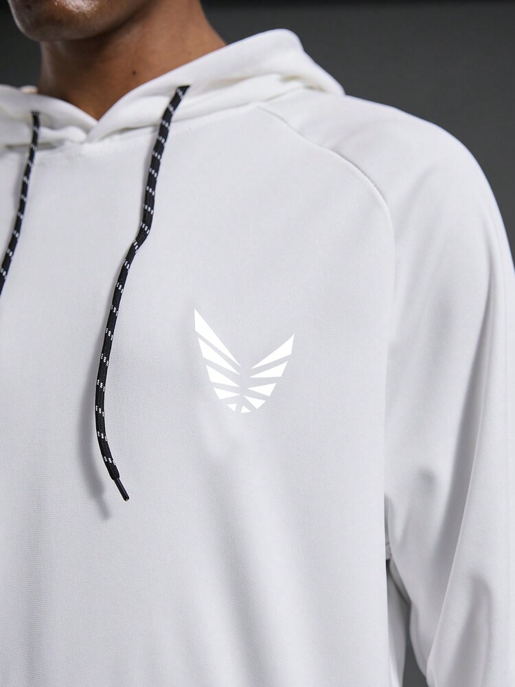 Manfinity Sport Corelite Sudadera con capucha de manga larga con cordón y estampado gráfico para hombre - Blanco - Añade 3