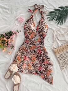 Soleia 动物印花 & 花卉 V 领紧身连衣裙 - 卡其色 - 查看 5