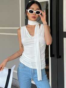 DAZY Women Casual Sleeveless Tank Top, Solid Color, Slim Fit, Resort Style, Summer - White - View 3