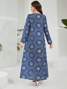 Al Najma 2025 新款阿拉伯风格女式春夏休闲长款连衣裙 - 藍色 - 查看 2