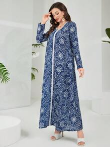 Al Najma 2025 新款阿拉伯风格女式春夏休闲长款连衣裙 - 藍色 - 查看 5