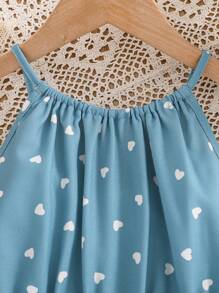 年轻女孩编织心形图案短款连体裤，腰部收紧 - 藍色 - 查看 5