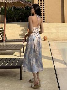 DAZY Tie-Dye Tie Dye Floral Print Long Spaghetti Strap Dress For Women Summer Cruise Women Outfits Sundress