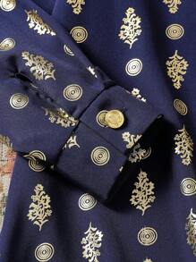 2pcs Tween Boys Traditional Arabic Ramadan Ramadan Robe Shirt & Long Pants Set - Black - View 4