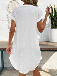 EMERY ROSE 女士休闲纯色前扣短款度假连衣裙 - 白色 - 查看 2
