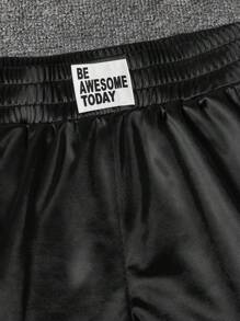 Muchica Black Woven Satin Contrast Trim Shorts - Black - View 4