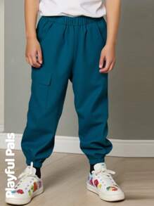 SHEIN 1pc Young Boy Solid Color Casual Everyday Pants - Royal Blue - View 1