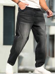 Manfinity Homme Men's Relaxed Fit Straight Leg Pocketed Casual Jeans - Grey - View 5