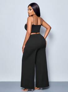 SOLERSUN Plus Size Women's Solid Color Belt Details Wide Leg Pants, Pants, All Season Styles, Parties, Concerts, Commuting Daily Styles, Music Festivals, Romance, Valentine's Day, Vacations