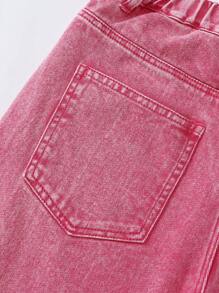 1pc Tween Girls Star Embroidered Straight Leg Pants - Hot Pink - View 6