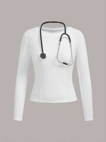 TaskEZ Simple Solid Color Long Sleeve Scrub Uniform Top