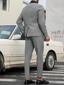 Manfinity Mode Men's Contrast Color Shawl Collar Long Sleeve Suit Jacket And Pants 2 Pieces Set Pants Suits For Men's Suit And Pants Men's Suit Formal Men Casual Suit - Grey - View 2